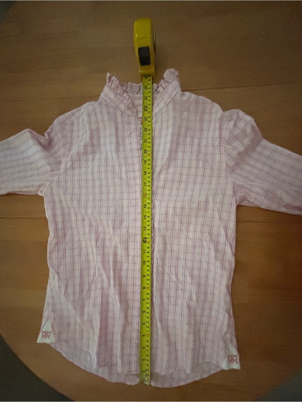 Pink, White, & Blue Plaid 100% Cotton Button-Down Shirt with Ruffle Detail ~ Med - Picture 4 of 15